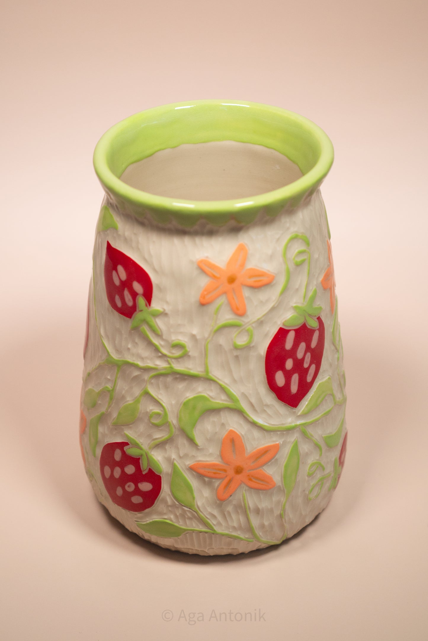 Strawberry Garden Hand-Carved Vase
